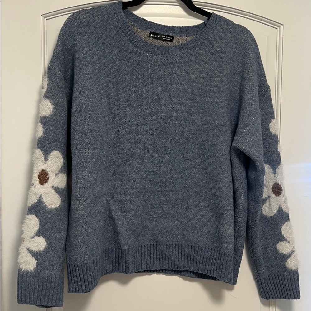 SHEIN Blue Floral Crew Neck Sweater